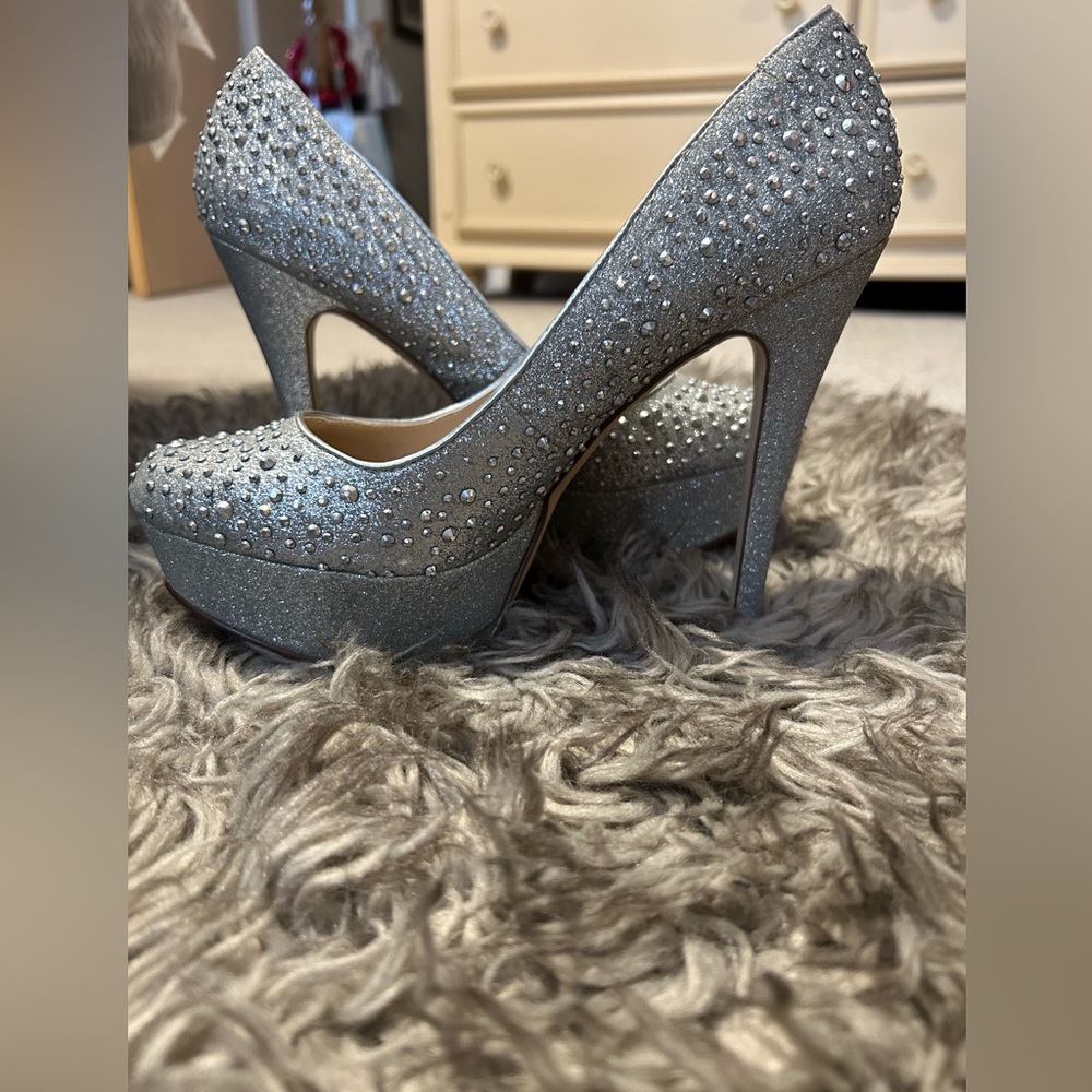 Silver studded platform heel